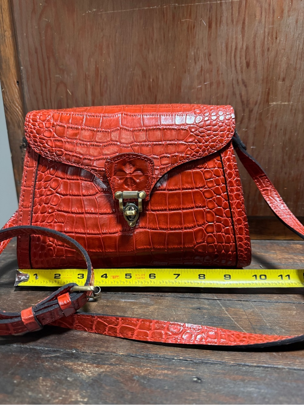Patricia Nash Fox color Croc-Embossed Leather Crossbody Satchel